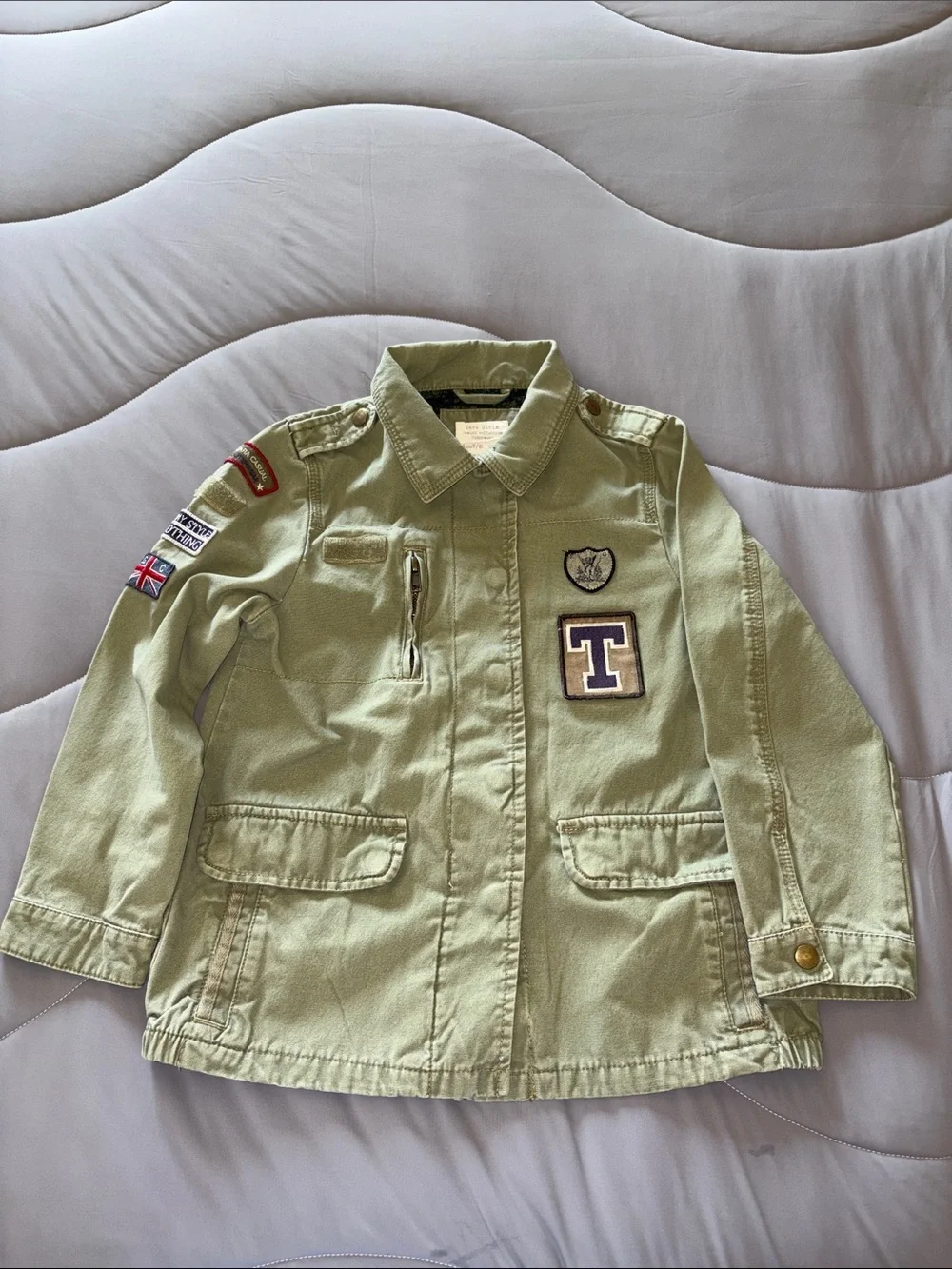Zara Girls Olive Green Utility Jacket with Patch Detail EUC 7/8